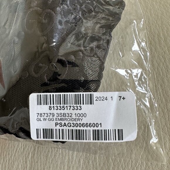 NWT GUCCI GLOVES TULLE LACE GG BLACK Sz 7.5 M - Picture 9 of 9